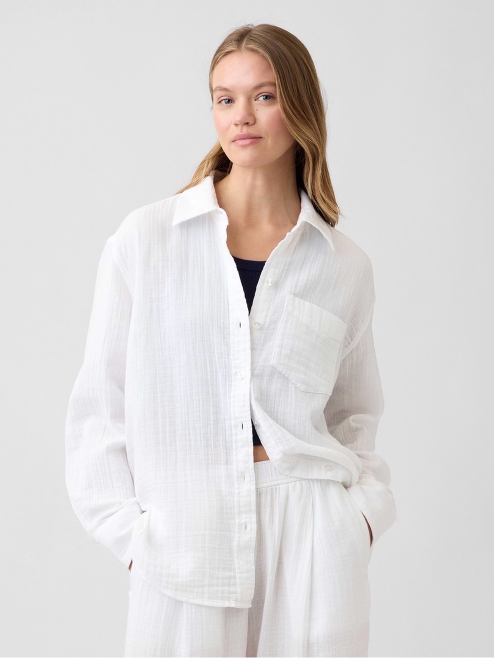 GAP “The Big Shirt” White Cotton Gauze Button-Down Shirt - Small